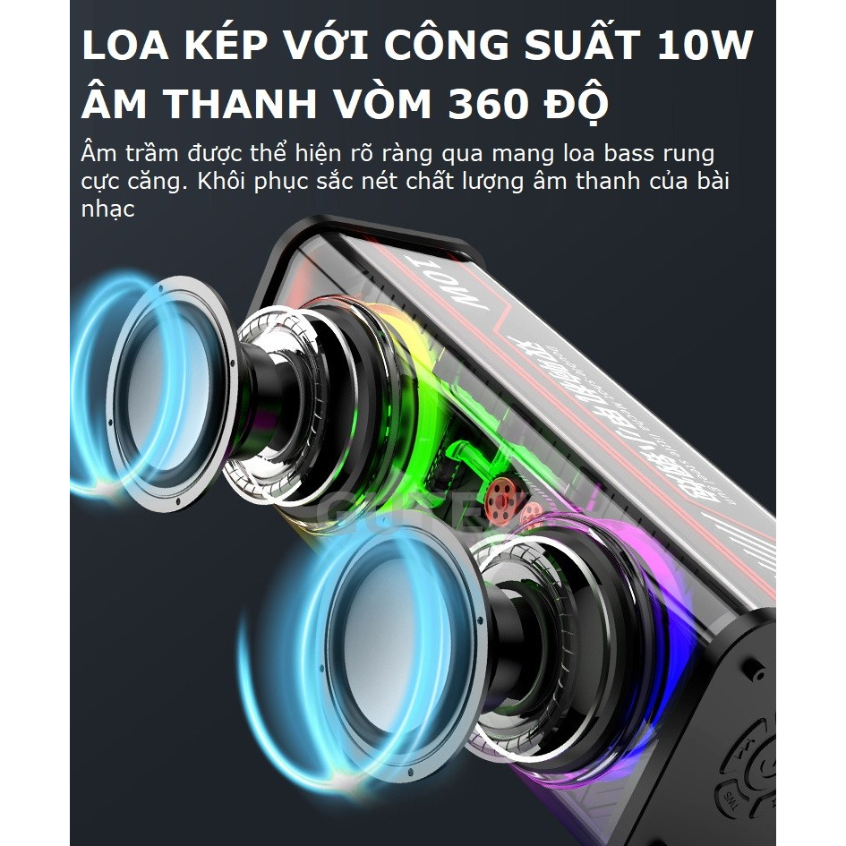 Loa bluetooth bass mạnh Gutek V8 nghe nhạc không dây vỏ trong suốt kết nối tws 2 loa hỗ trợ usb thẻ nhớ tf