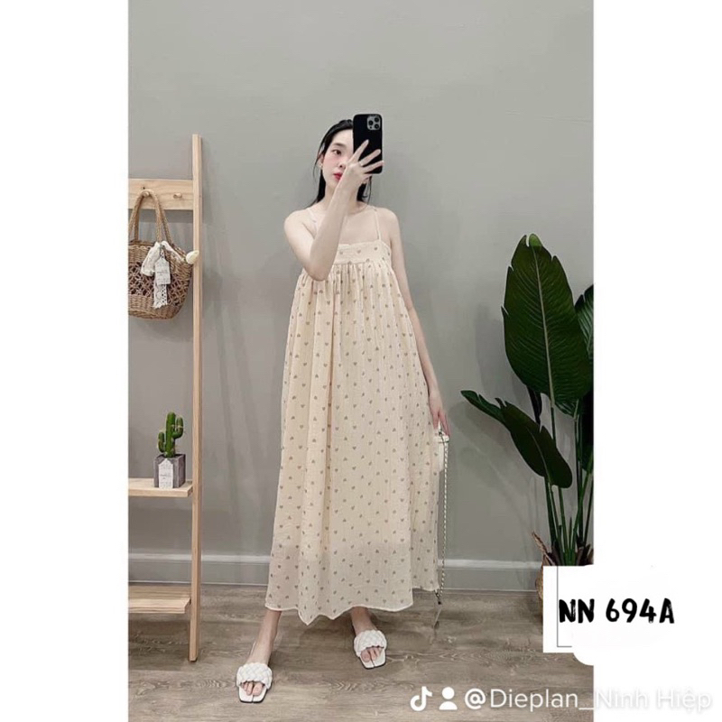 Váy Hai Dây Đũi Tơ Tim Hàng Hai Lớp Mã NT50