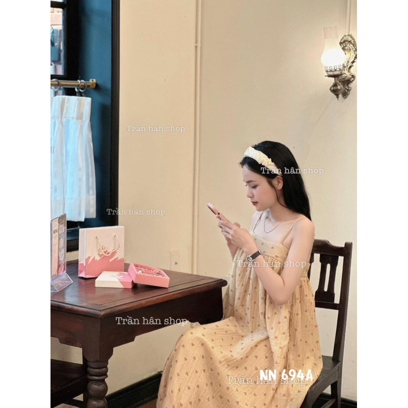 Váy Hai Dây Đũi Tơ Tim Hàng Hai Lớp Mã NT50