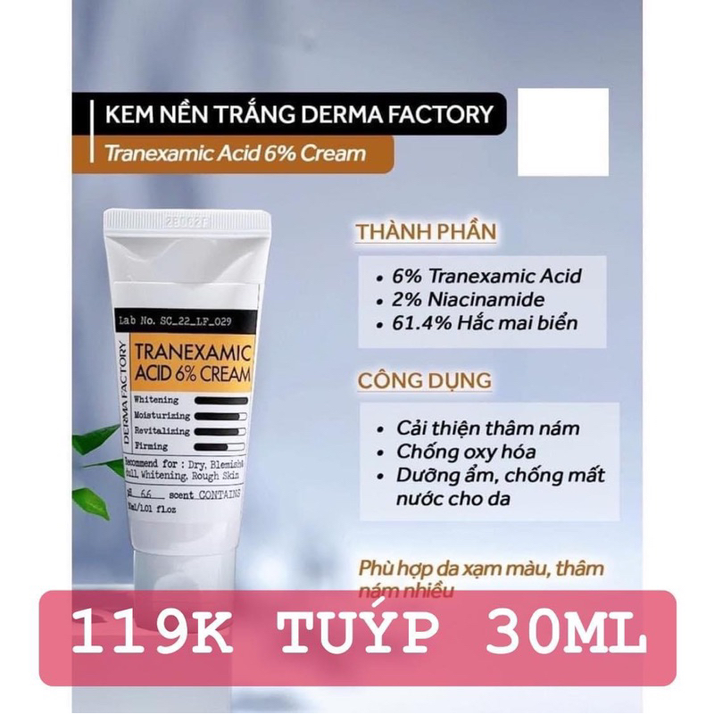 KEM DƯỠNG DA DERMA FACTORY BAKUCHIOL 1% VÀ TRANEXAMIC ACID 6%