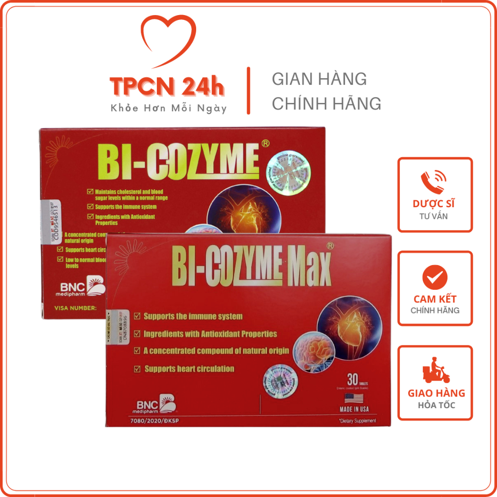 Bi-Cozyme - Bi-Cozyme Max - Ngừa xơ vữa động mạch, nhồi máu cơ tim, hỗ trợ cải thiện di chứng sau tai biến mạch máu não