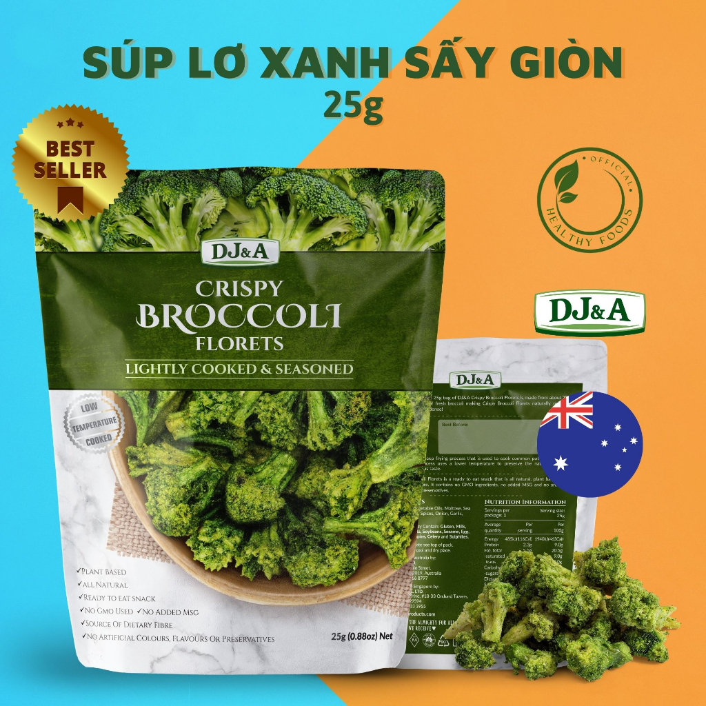 Súp Lơ Xanh Sấy Giòn DJ&A - Súp Lơ Xanh Sấy Giòn DJ&A Vị Giấm Và Muối Biển - Nhập Khẩu Úc - Ăn vặt văn phòng healthy