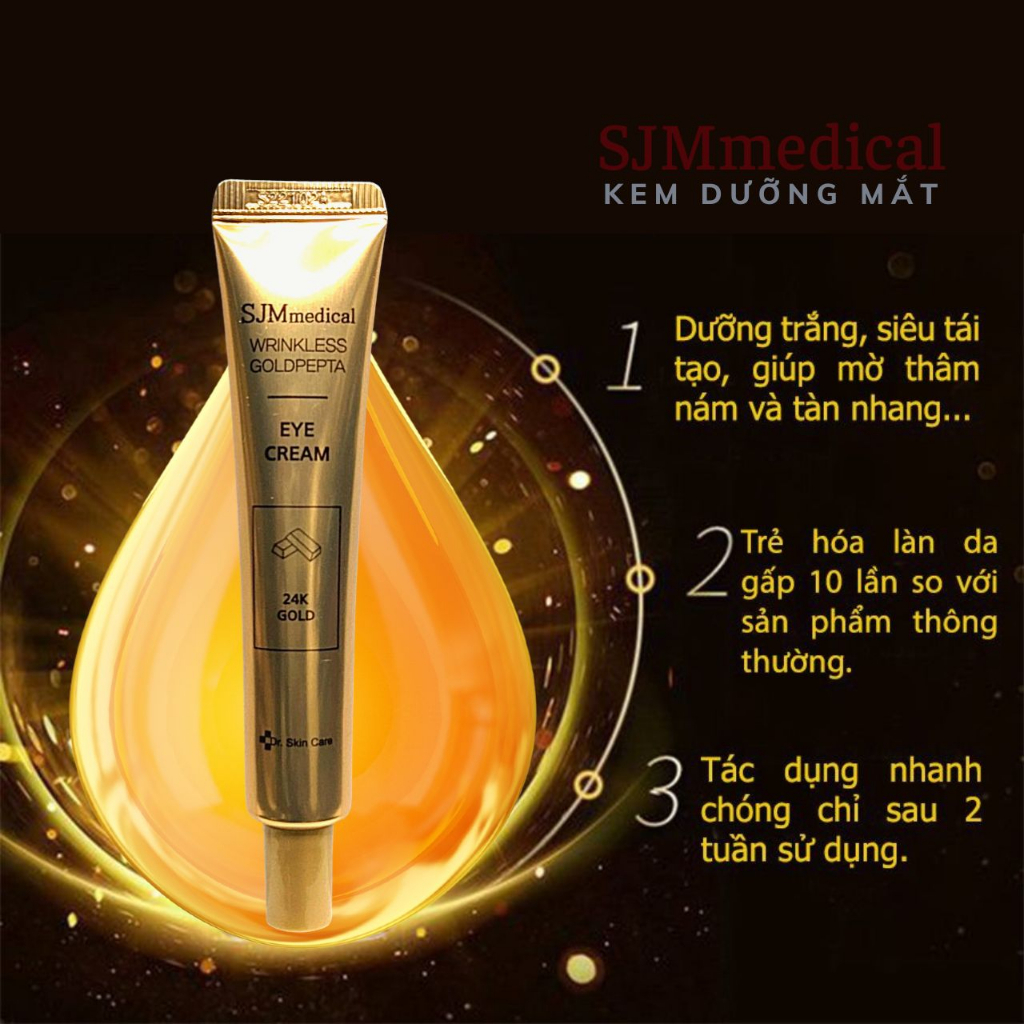 Kem dưỡng mắt giảm nếp nhăn quầng thâm chống lão hóa SJM medical Wrinkless Gold Pepta Eye Cream 24 Gold 40ml Hàn Quốc