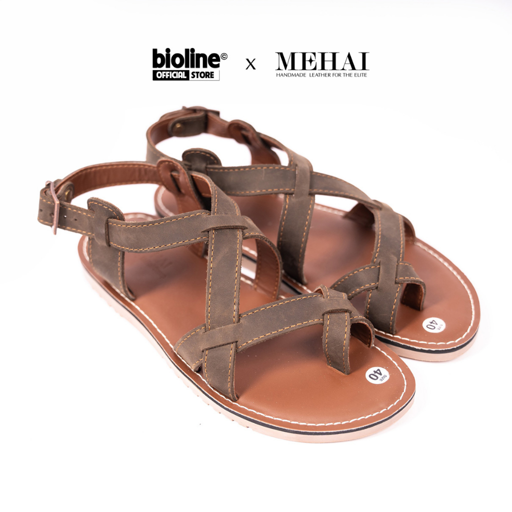Dép sandals quai hậu da bò sáp, xăng đan quai chéo đế cao su đúc nguyên khối chống trơn trượt MEHAI