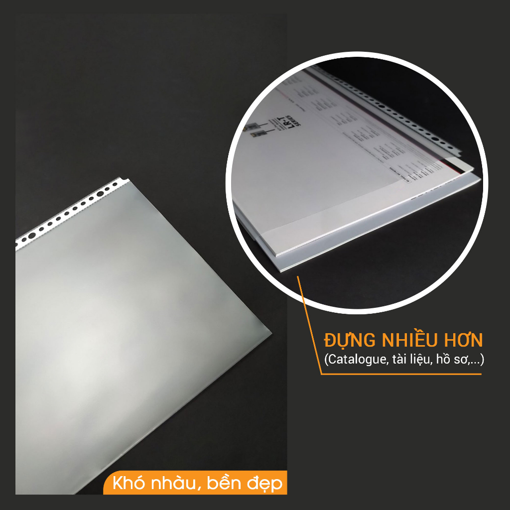 Bìa Lỗ A4, Túi Sơ Mi Lỗ AO+ dày 0.04 mm đựng tài liệu văn phòng dùng với bìa còng  PA004