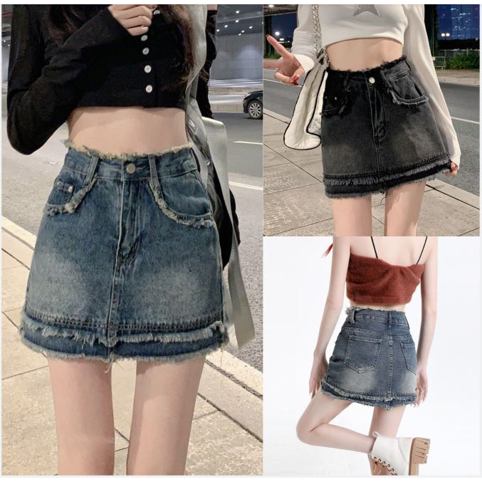 Chân váy jean ngắn chữ a lưng cao đầm jean nữ công sở đen đi coi đi làm dự tiệc mùa hè thời trang nữ