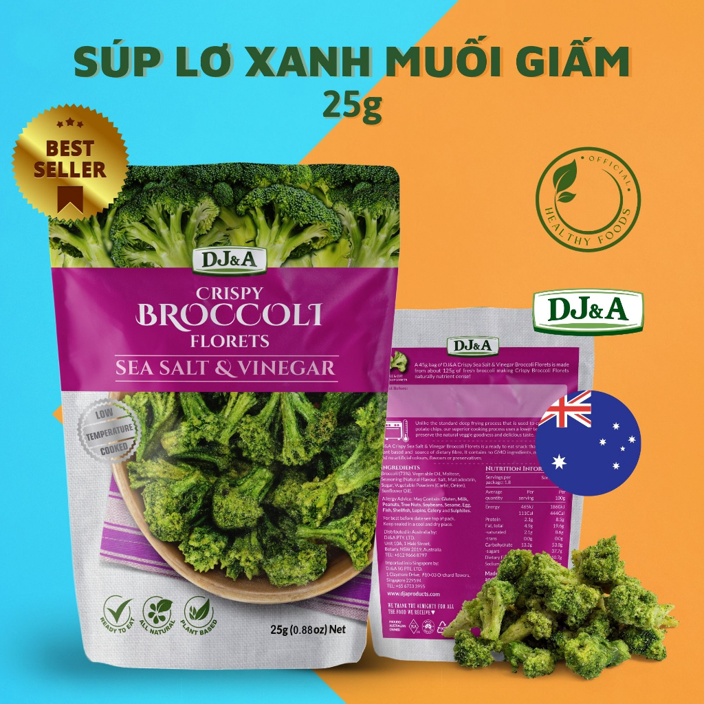 Súp Lơ Xanh Sấy Giòn DJ&A Vị Giấm Và Muối Biển - Bông Cải Xanh Sấy Nhập Khẩu Úc