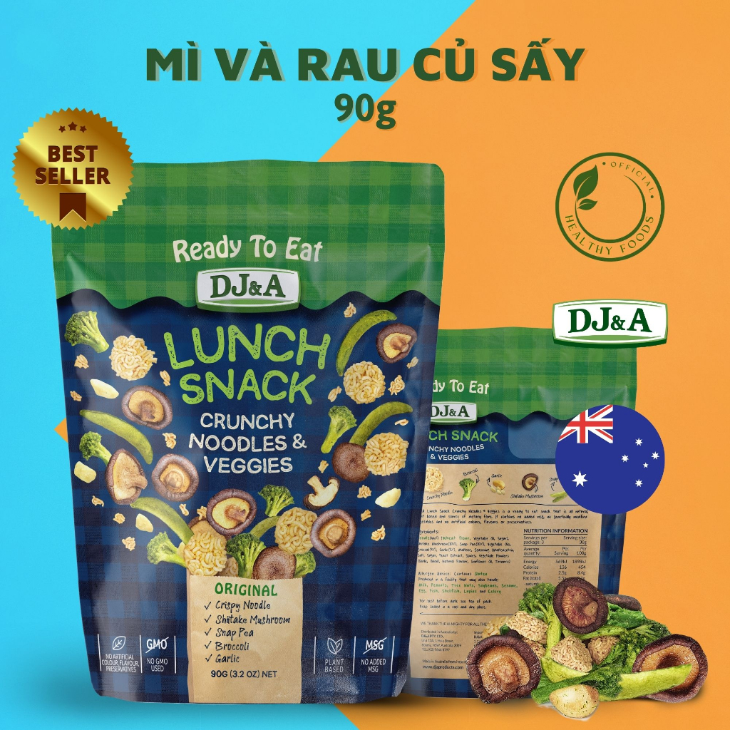 Hỗn Hợp Mì Và Rau Củ Sấy Giòn DJ&A 90g Úc - Lunch Snack Ăn Vặt Giảm Cân - Snack bữa xế cho dân văn phòng, tốt sức khỏe