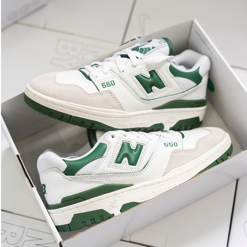 Giày NB 550 Xanh lá, Giày sneaker Nb550 white green phối đồ nam nữ hot 2023 Full Box