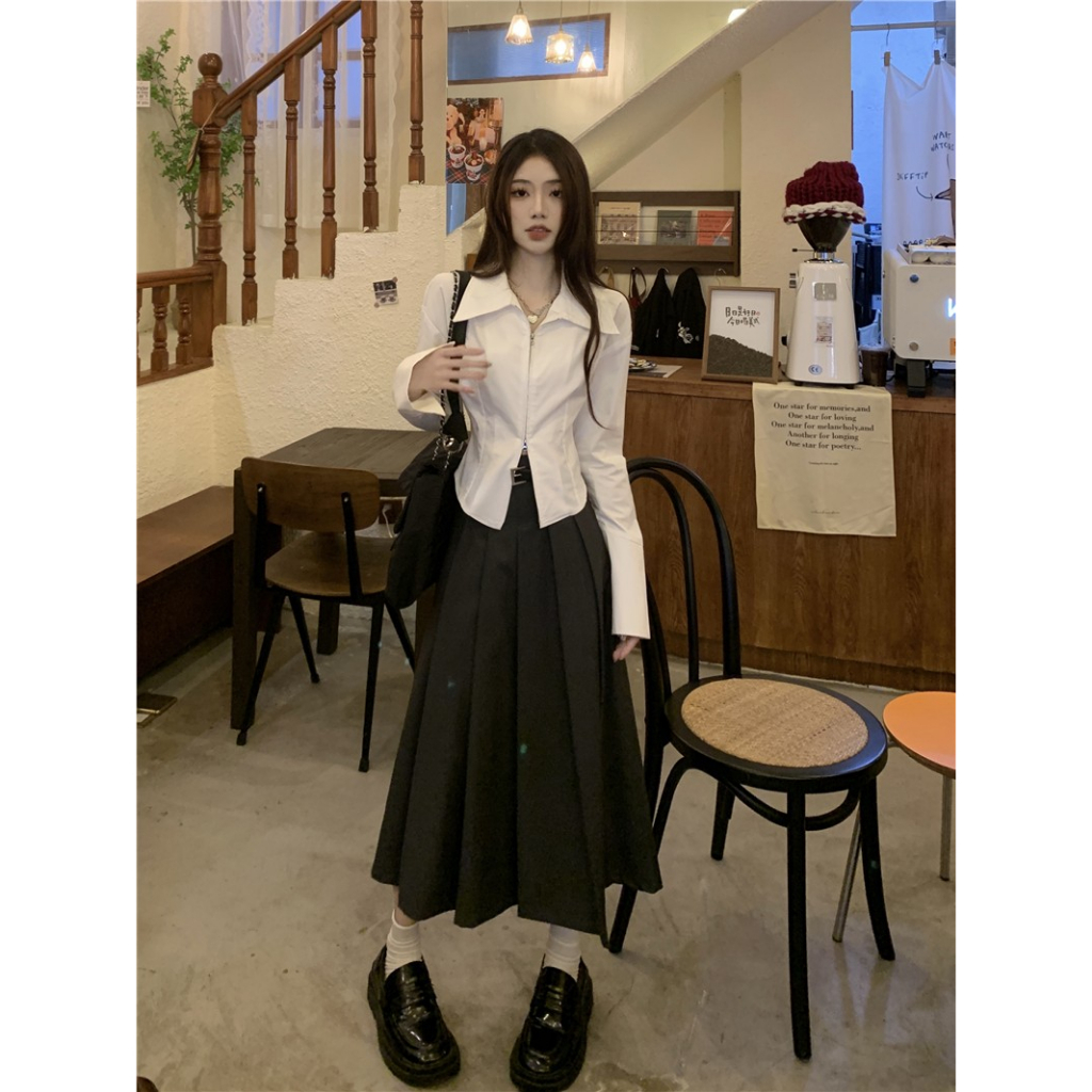 Áo sơ mi trắng trơn kiểu nữ dáng dài chiết eo đi chơi đi biển mùa hè nữ thời trang nữ phong cách hàn quốc