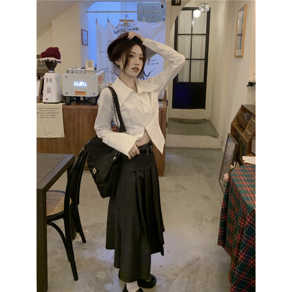 Áo sơ mi trắng trơn kiểu nữ dáng dài chiết eo đi chơi đi biển mùa hè nữ thời trang nữ phong cách hàn quốc