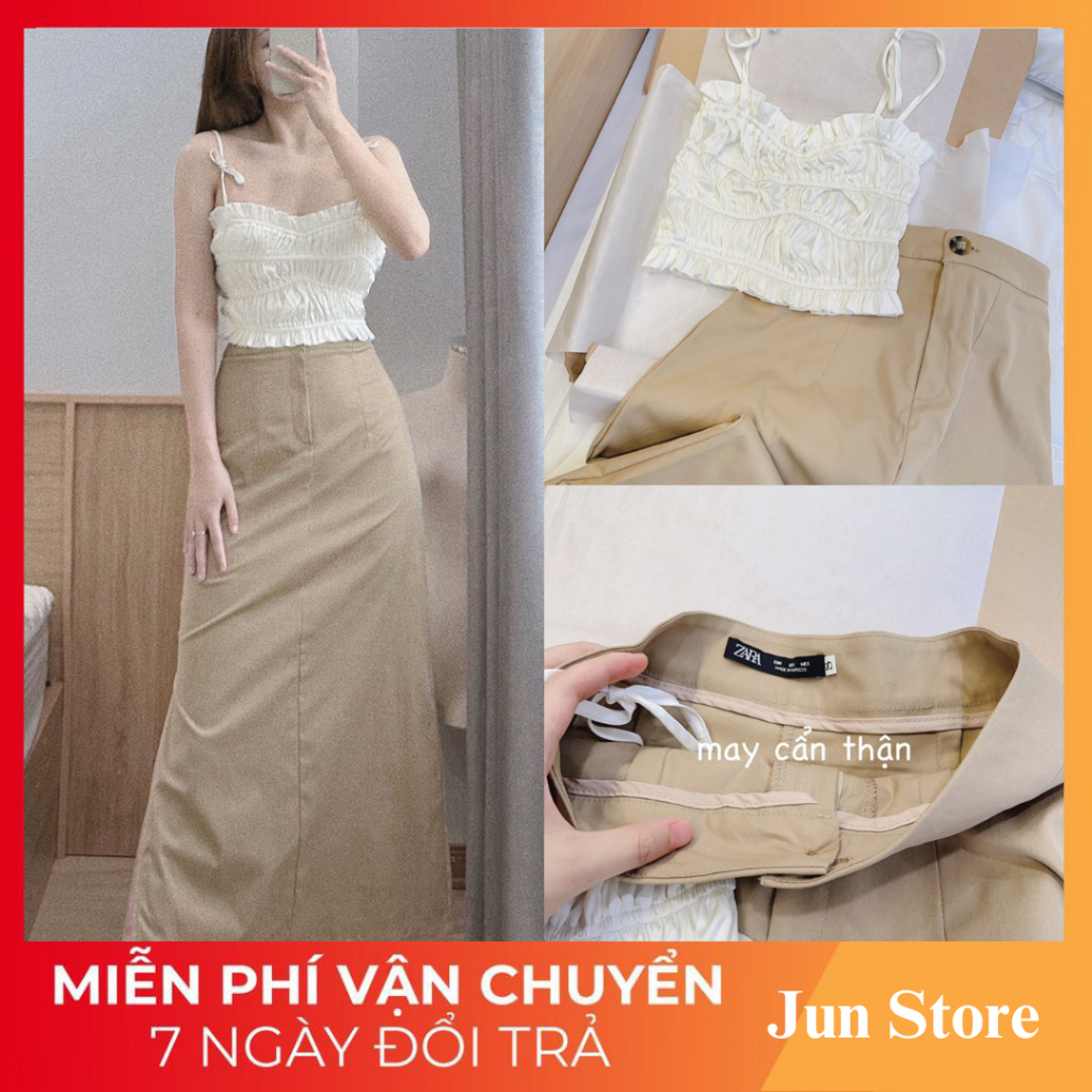 Set áo lụa chun 2s mix chân váy midi Jun Store Setao2schunmixCV