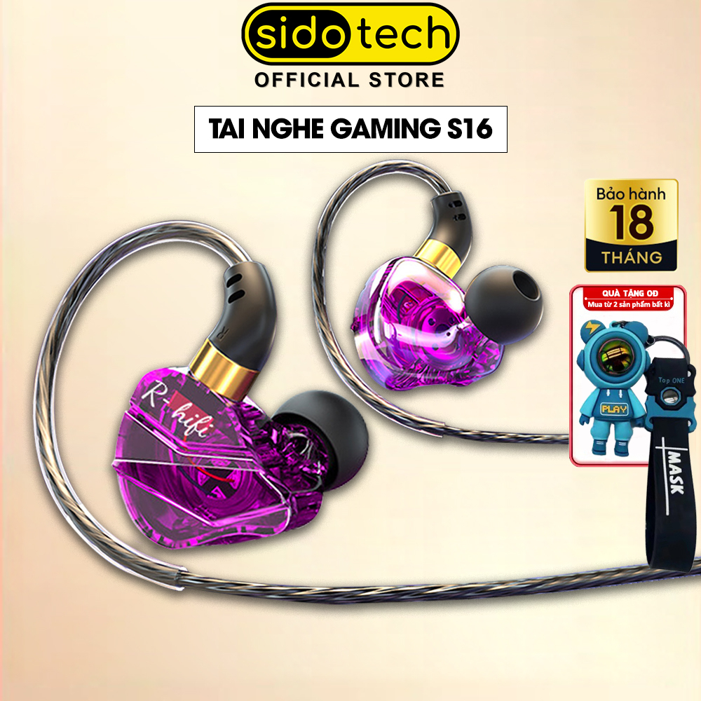Tai nghe có dây gaming SIDOTECH S16 nhét tai super bass âm thanh hifi sống động chống ồn cao in ear chân 3.5mm