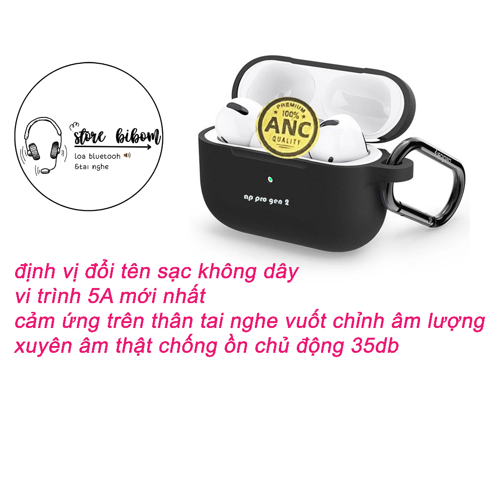 Tai nghe bluetooth Pro gen 2 ANC chống ồn chủ động xuyên âm thật ( tặng ốp trong suốt )