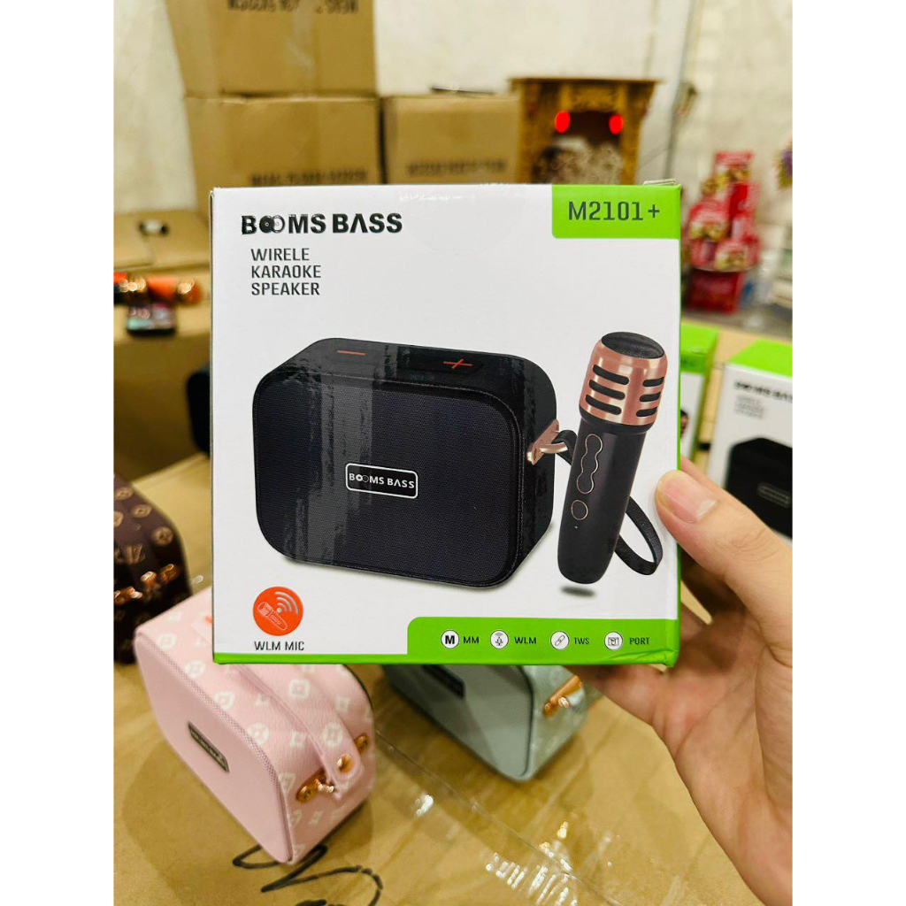 Loa bluetooth mini karaoke kèm mic Boombass M2101 Không dây, kèm 01 mic hát công suất 8w