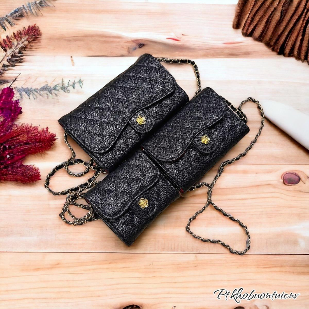 Ví đeo chéo,ví cầm tay, ví đựng tiền đeo vai da gạo khóa hoa trà đủ size 12,17,22
