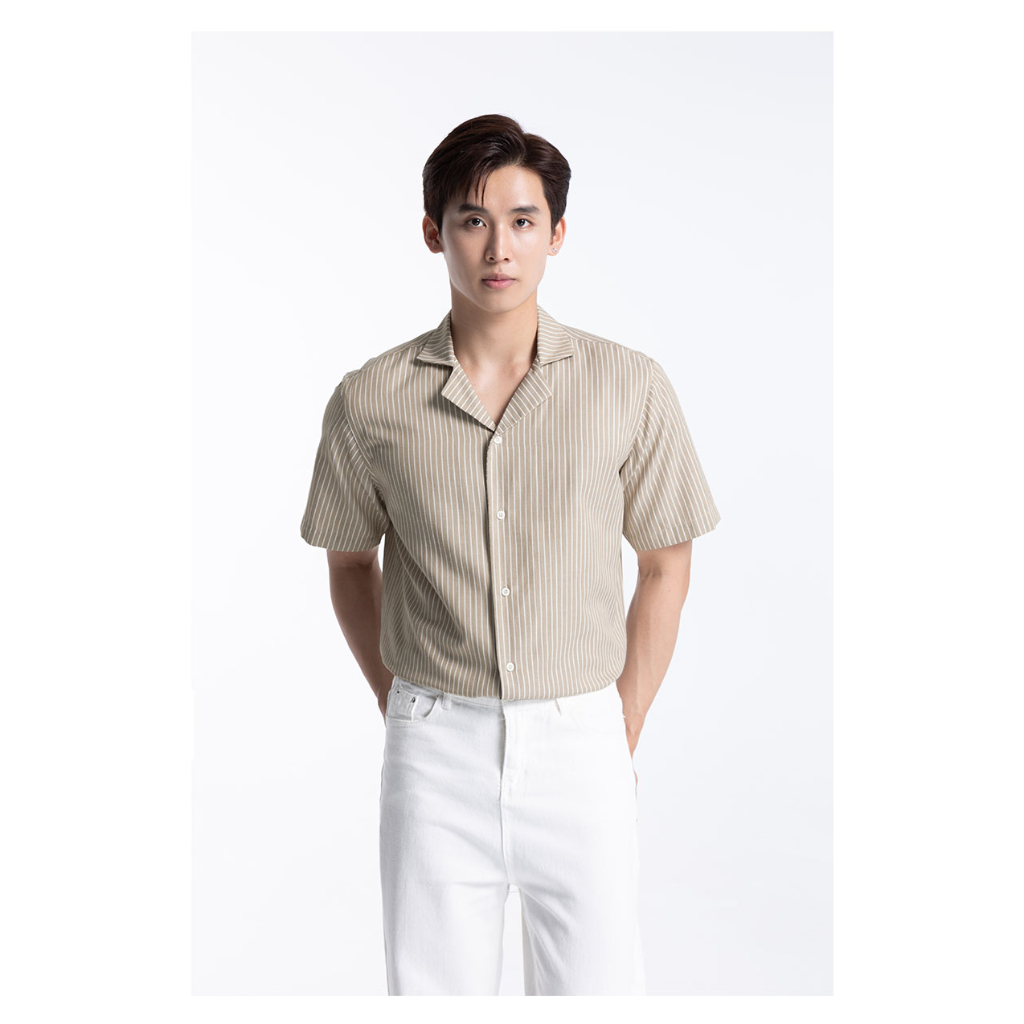 Áo Sơ Mi Sọc Nam Cotton Cổ Cuban Tay Ngắn Thời Trang Thương Hiệu Y2010 TSONS 29 21338 |YaMe|