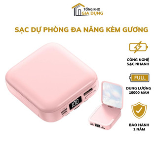 Sạc dự phòng cho iphone, samsung, dung lượng 10.000mah, kèm gương đa năng, sạc siêu nhanh