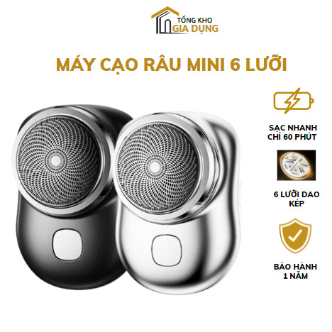 Máy Cạo Râu Mini 6 Lưỡi Kép Tự Mài, Dao Cạo Râu Điện Chống Nước IPX7 Nhỏ Gọn Bỏ Túi Tiện Dụng, Tiết Kiệm