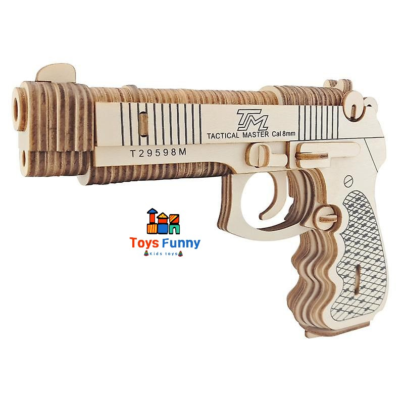 Đồ chơi lắp ghép gỗ 3D mô hình súng ngắn mini cắt laser cho bé