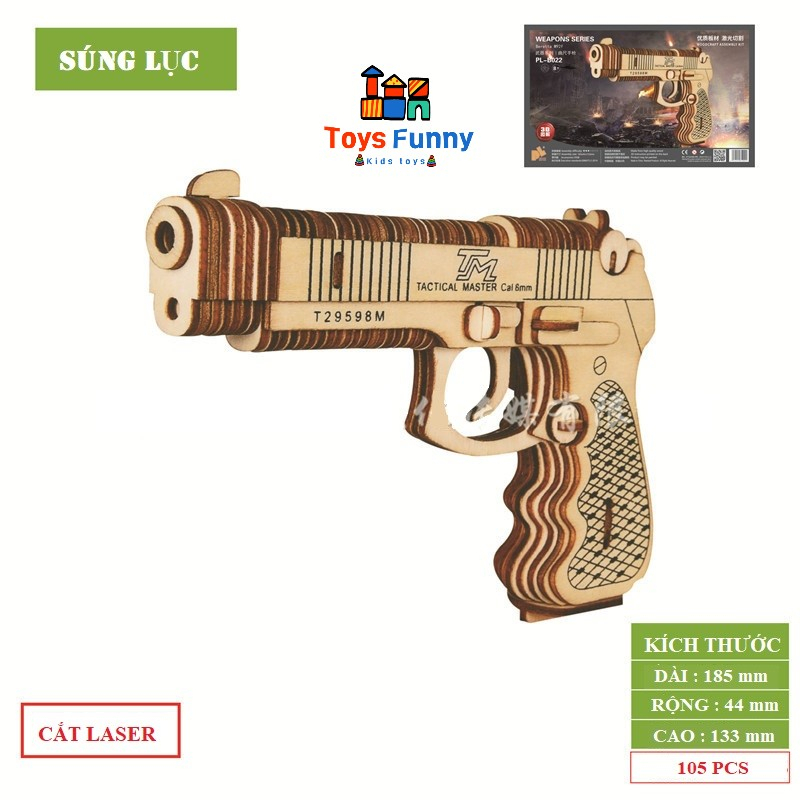 Đồ chơi lắp ghép gỗ 3D mô hình súng ngắn mini cắt laser cho bé