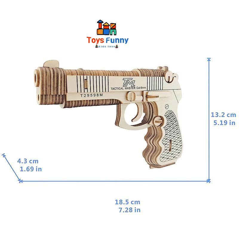 Đồ chơi lắp ghép gỗ 3D mô hình súng ngắn mini cắt laser cho bé