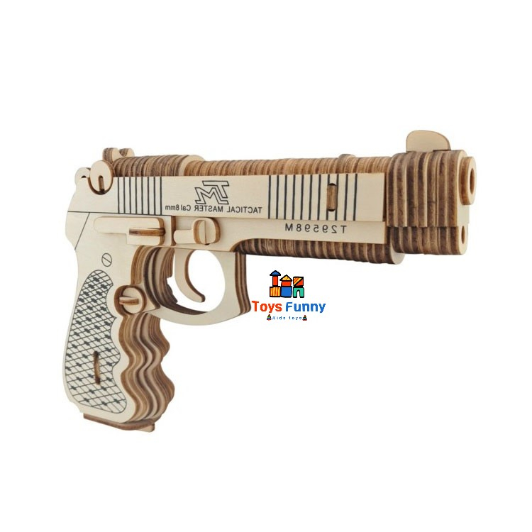 Đồ chơi lắp ghép gỗ 3D mô hình súng ngắn mini cắt laser cho bé
