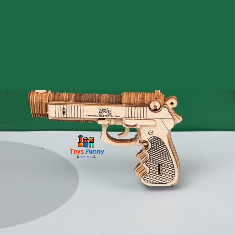 Đồ chơi lắp ghép gỗ 3D mô hình súng ngắn mini cắt laser cho bé