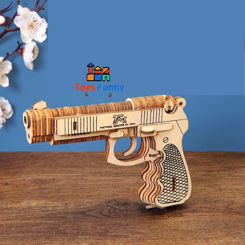 Đồ chơi lắp ghép gỗ 3D mô hình súng ngắn mini cắt laser cho bé