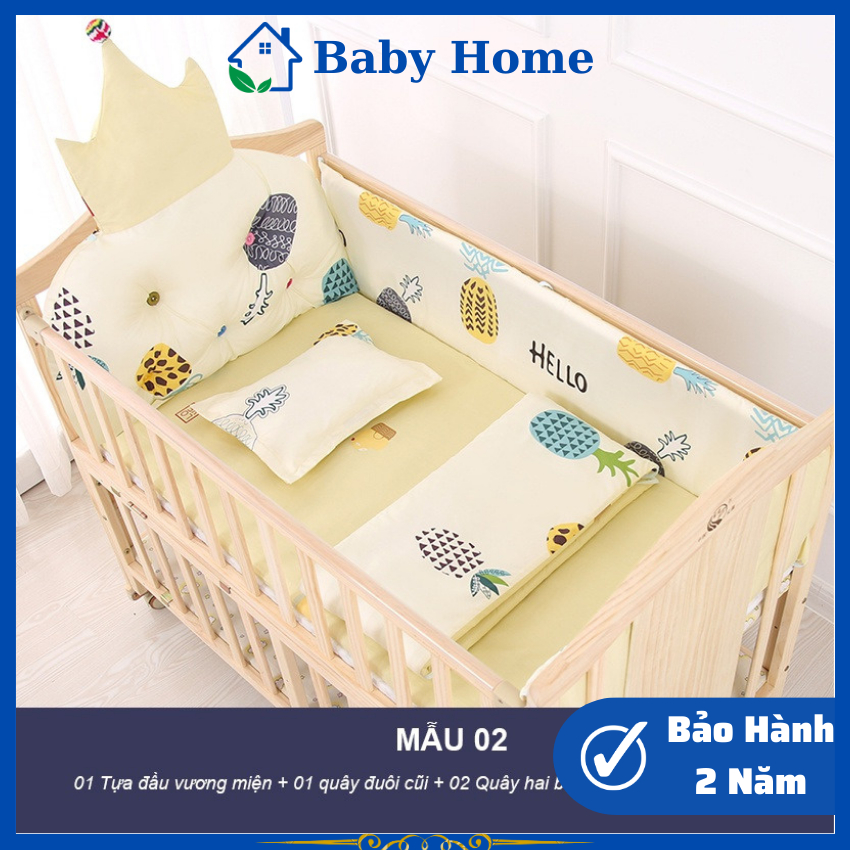 Combo Cũi Cho Bé ( Kèm Màn ), Nôi Cũi 2 Tầng Làm Từ Gỗ Thông Kích Thước 105x60x90cm