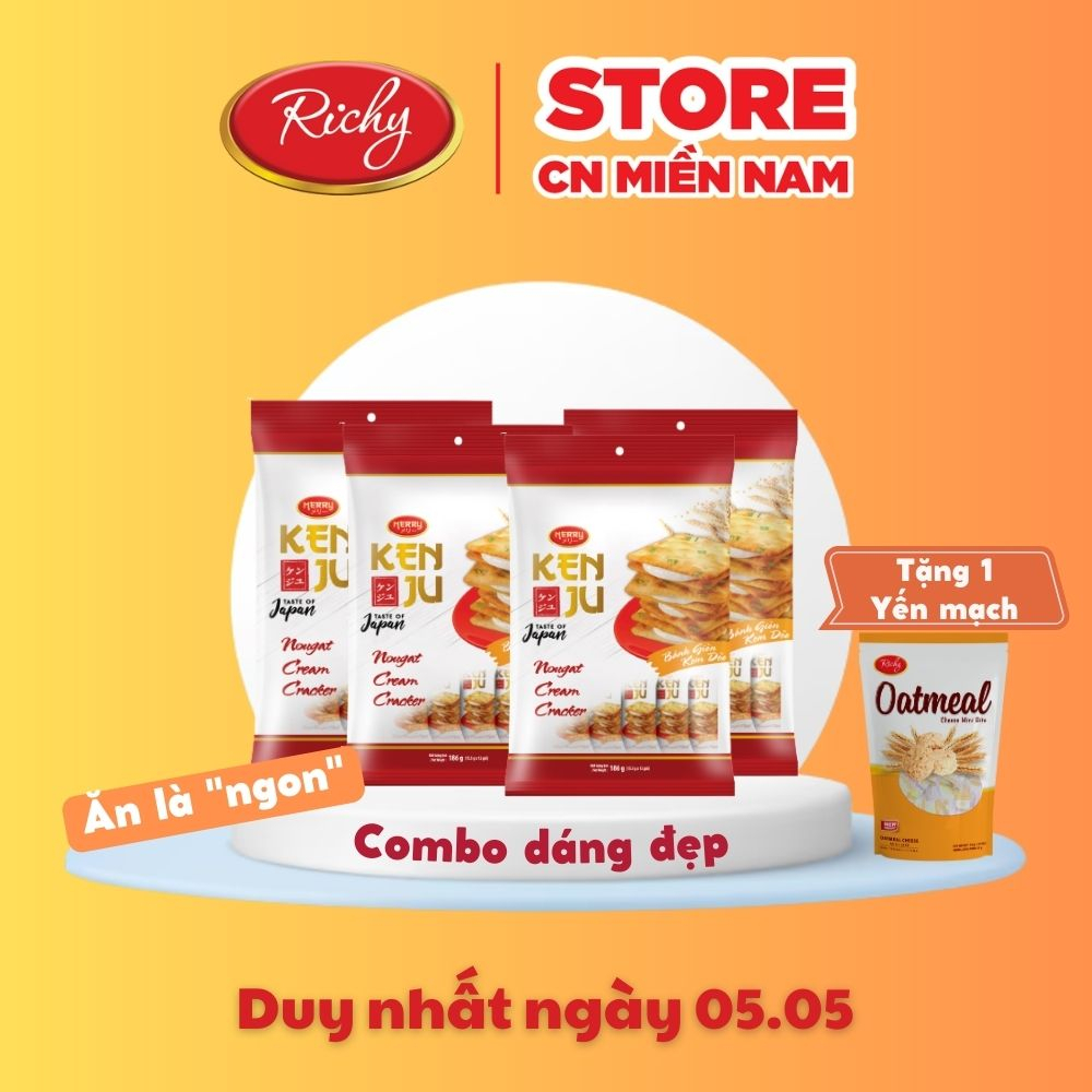 [Tặng 1 túi yến mạch] Combo dáng đẹp: 4 bánh quy kem dẻo Kenju 186g