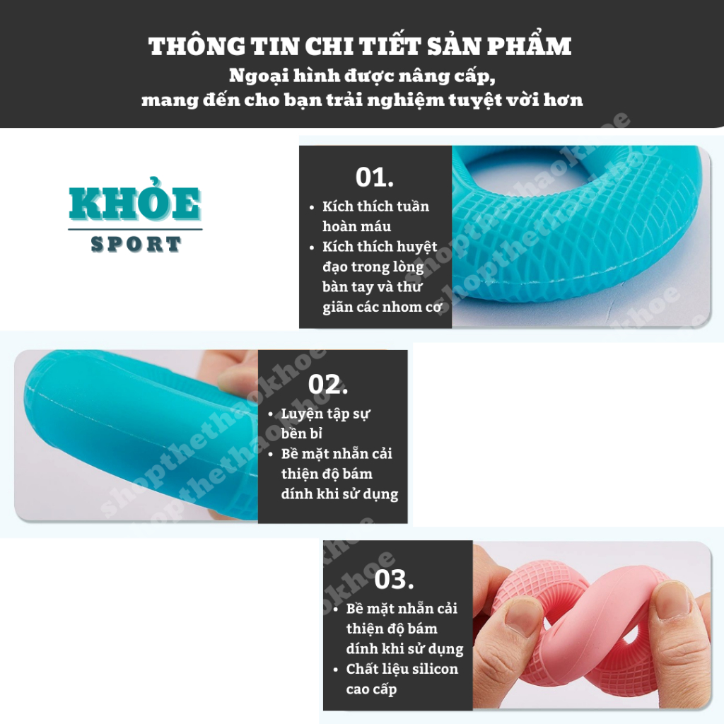 Vòng bóp tay cao su Sillicon SHOP THỂ THAO KHỎE 7 mức nặng
