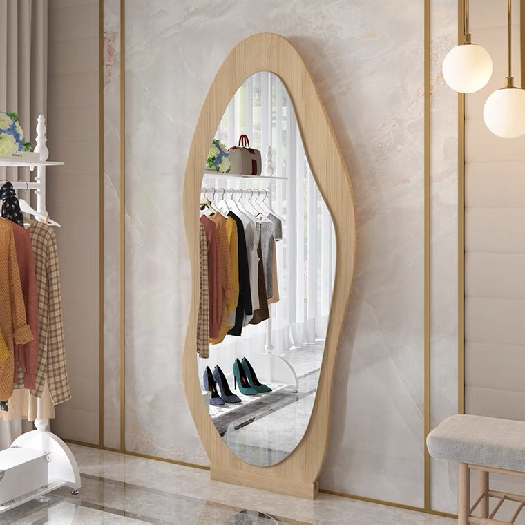 Gương toàn thân hình hạt đậu ốp gỗ VUADECOR có đèn led cảm ứng cao cấp decor phòng ngủ, phòng khách, shop thời trang