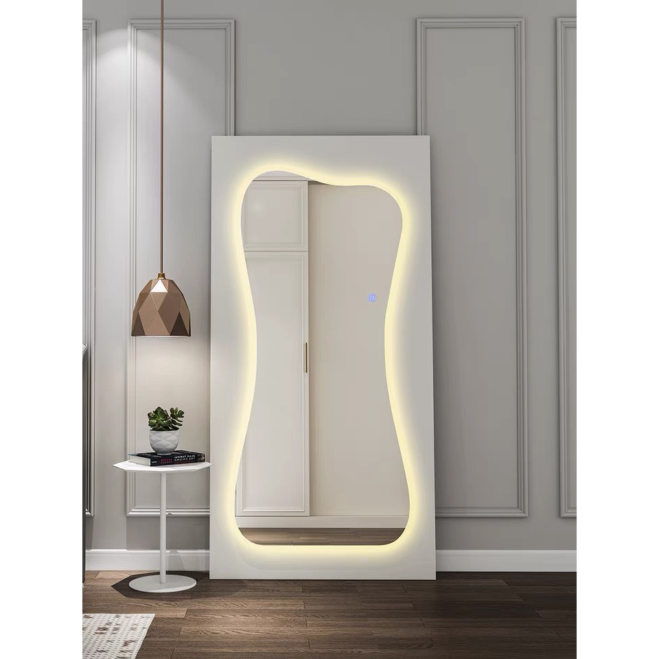 Gương toàn thân hình váy ốp gỗ VUADECOR có đèn led cảm ứng cao cấp decor phòng ngủ, phòng khách, shop thời trang