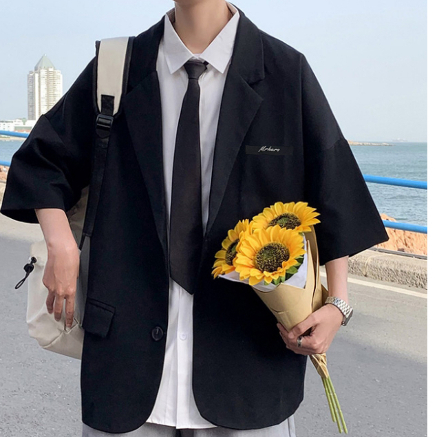Áo blazer nam ngắn tay bigsize form rộng 2 lớp BZ23 Mrherovn phong cách Hàn Quốc màu đen be