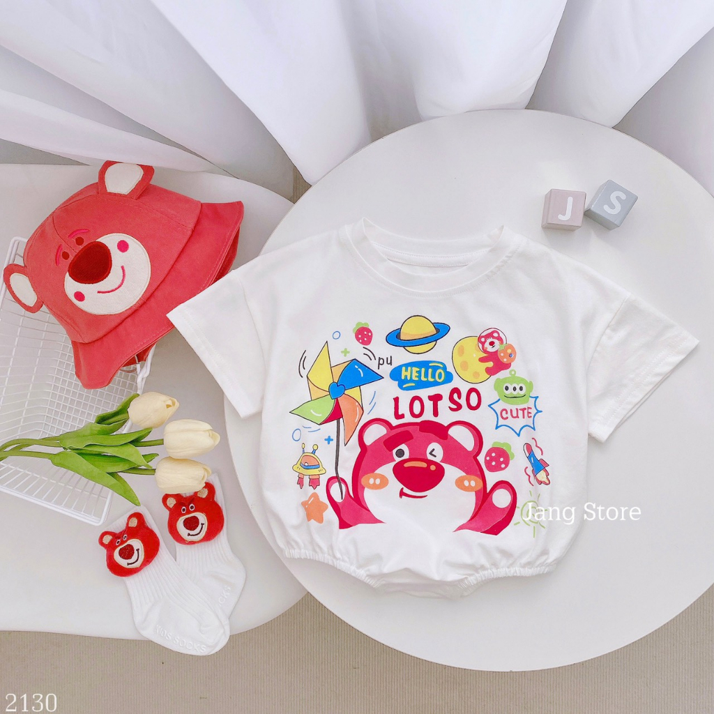 Body cotton trắng in gấu dâu lotso 2130