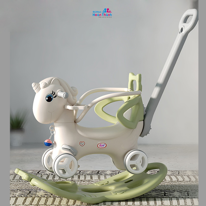 Ngựa bập bênh cho bé đa chức năng 3 in 1 , tay đẩy có thể điều chỉnh hướng phù hợp trẻ em 2 - 6 tuổi