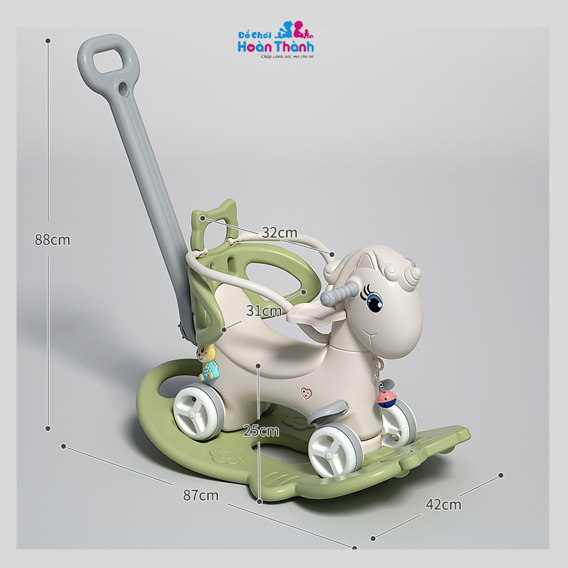 Ngựa bập bênh cho bé đa chức năng 3 in 1 , tay đẩy có thể điều chỉnh hướng phù hợp trẻ em 2 - 6 tuổi