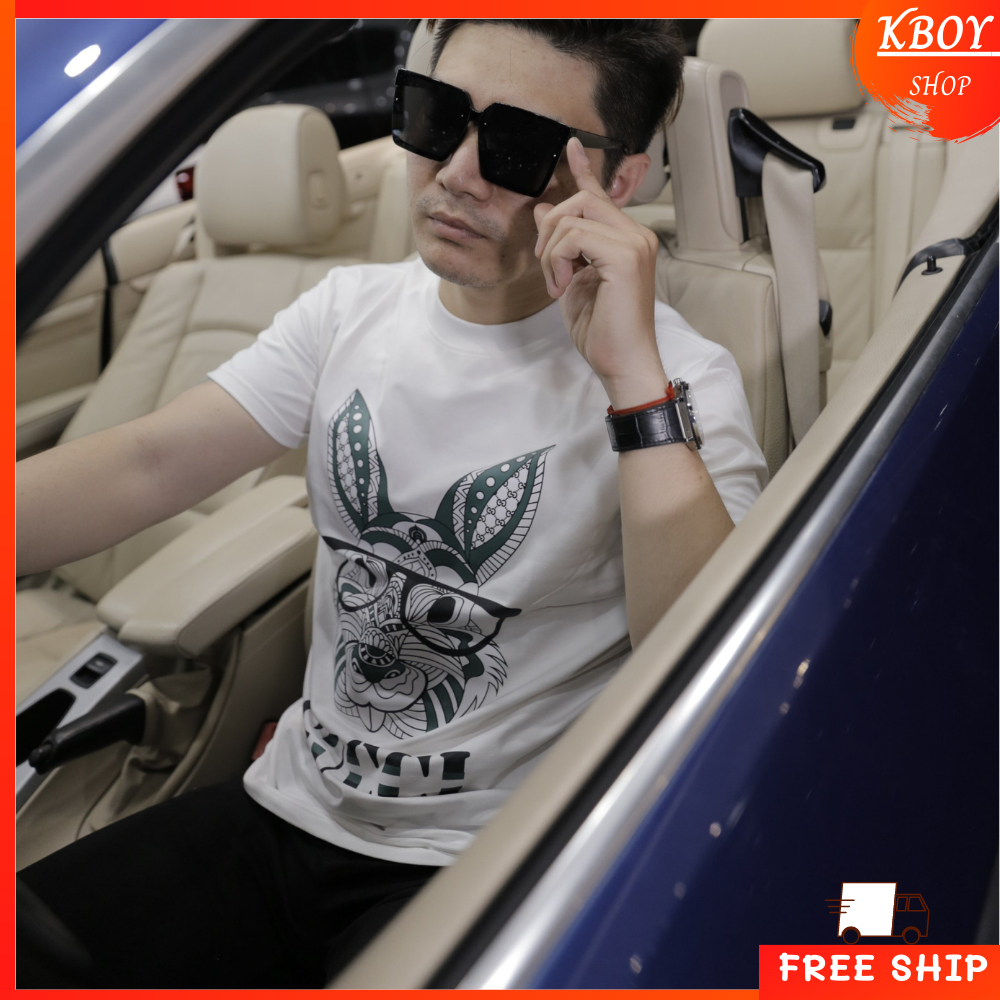 Áo thun nam KBOY chất liệu 100% cotton cao cấp co iãn 2 màu Trắng Đen dáng ôm phối cực cá tính - Z01