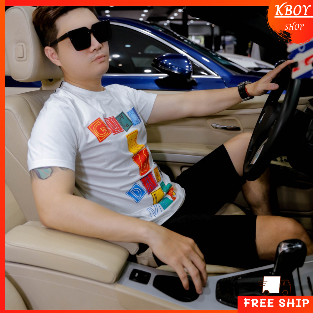 Áo thun nam KBOY chất liệu 100% cotton cao cấp co iãn 2 màu Trắng Đen dáng ôm phối cực cá tính - Z19