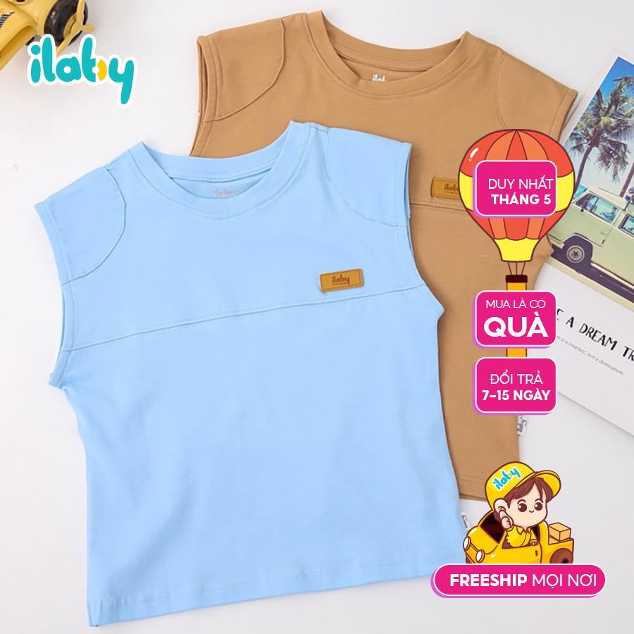 Áo thun sát nách bé trai ILABY giả độn vai chất liệu thun cotton co dãn 4 chiều cho bé 2-11 tuổi [20IB1477C3DL]