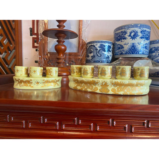 Bộ kỷ cong 5 chén thờ men vàng kim - bộ kỷ cong 3 chén thờ men vàng kim
