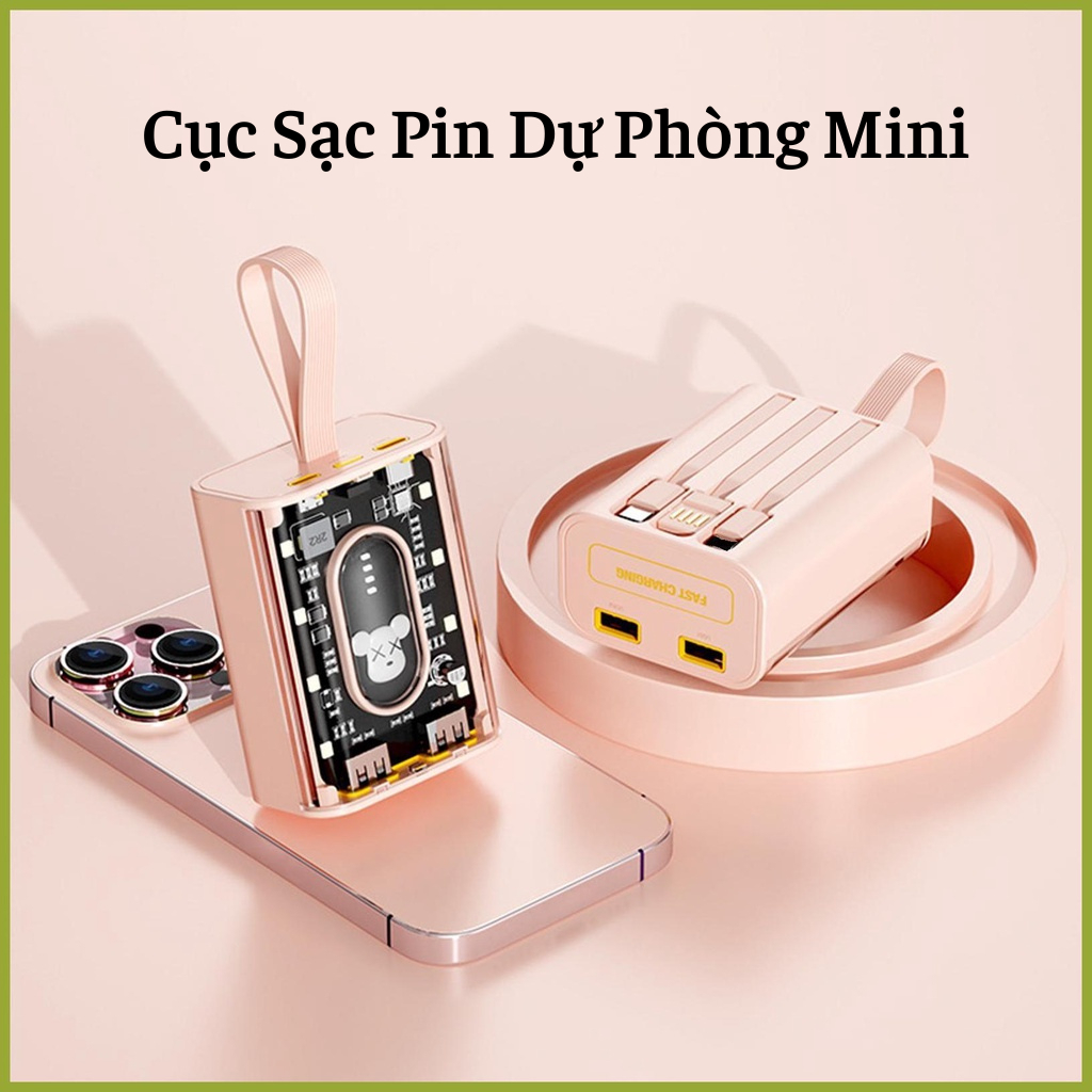 Cục Pin Sạc Dự Phòng Mini Dung Lượng 20000mAH, Có Đèn Nháy, Nhỏ Gọn Kết Hợp 2 Cổng Sạc Mọi Cho Điện Thoại