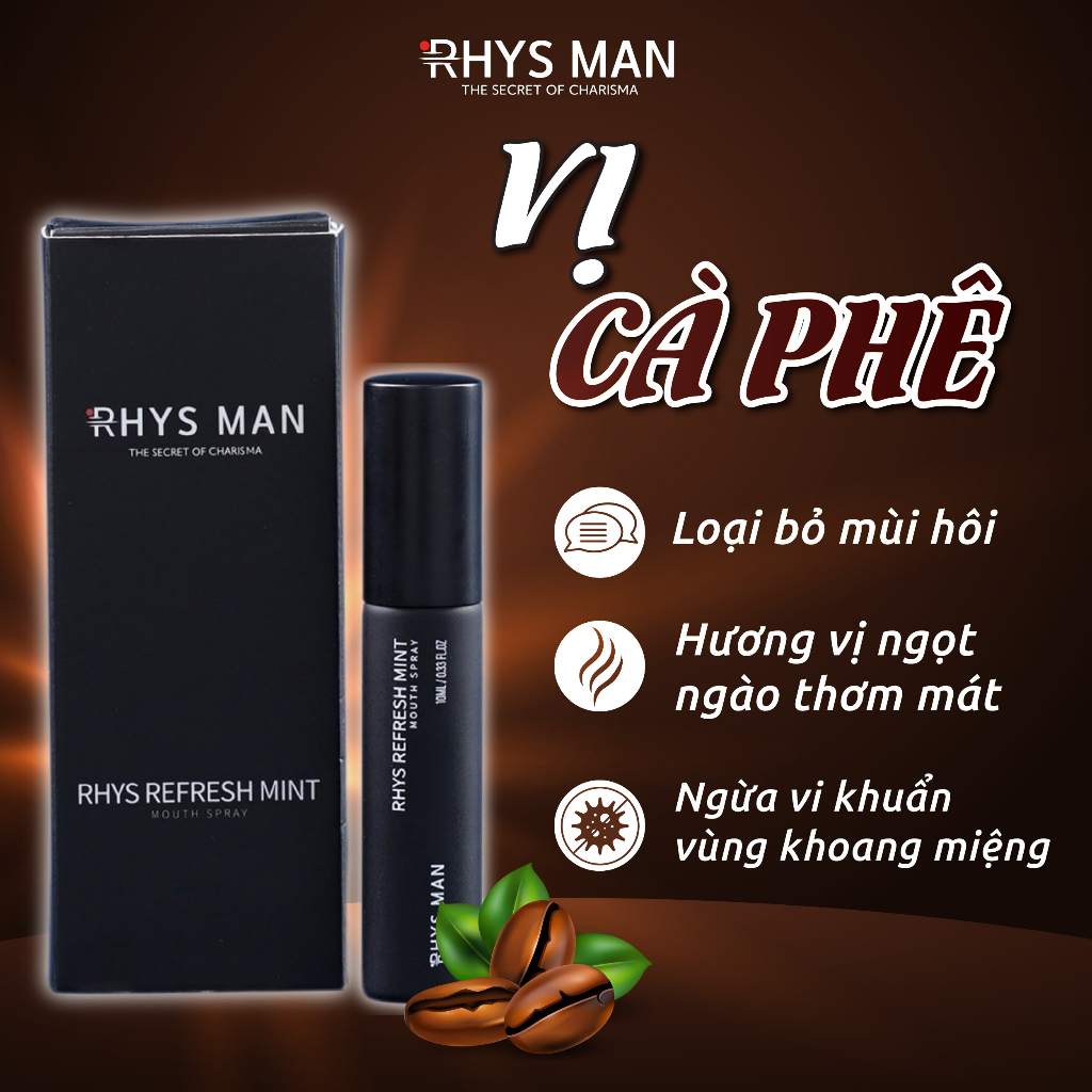 Xịt Thơm Miệng Rhys Refresh Hương Cà Phê và Hương Bạc Hà The Mát RHYS MAN 10ml
