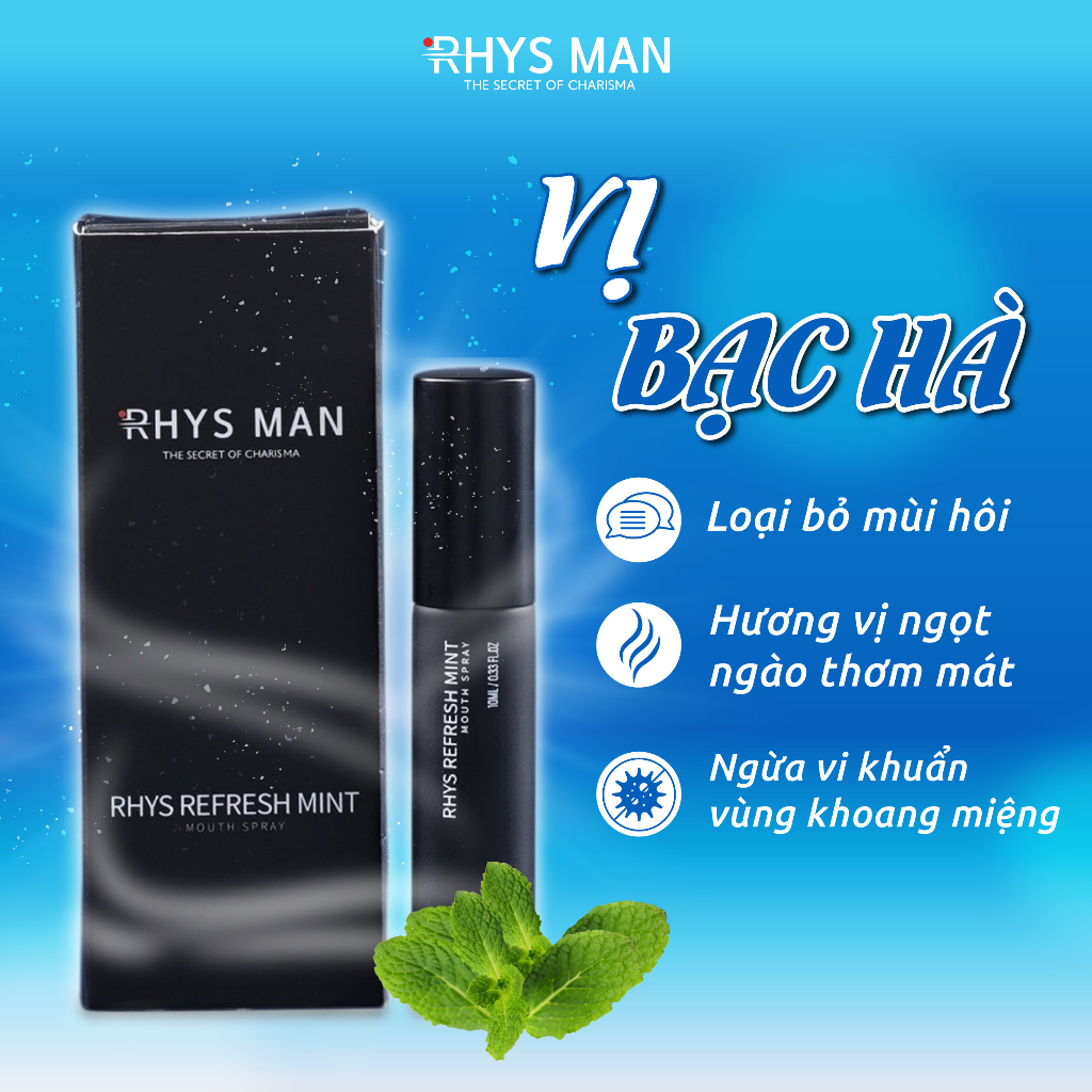Xịt Thơm Miệng Rhys Refresh Hương Cà Phê và Hương Bạc Hà The Mát RHYS MAN 10ml