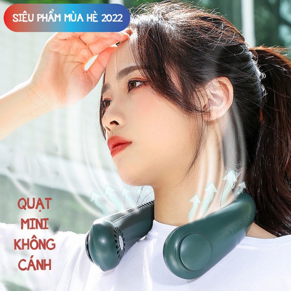 Quạt mini đeo cổ không cánh làm mát thông minh 360 độ, quạt quàng cổ tích điện 3 chế độ gió