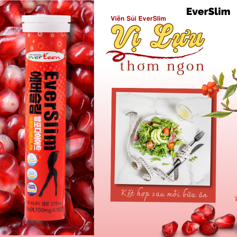 Viên Sủi Hỗ Trợ Giảm Cân Vị Lựu EverSlim Pomegranate Flavor 73,8Gr