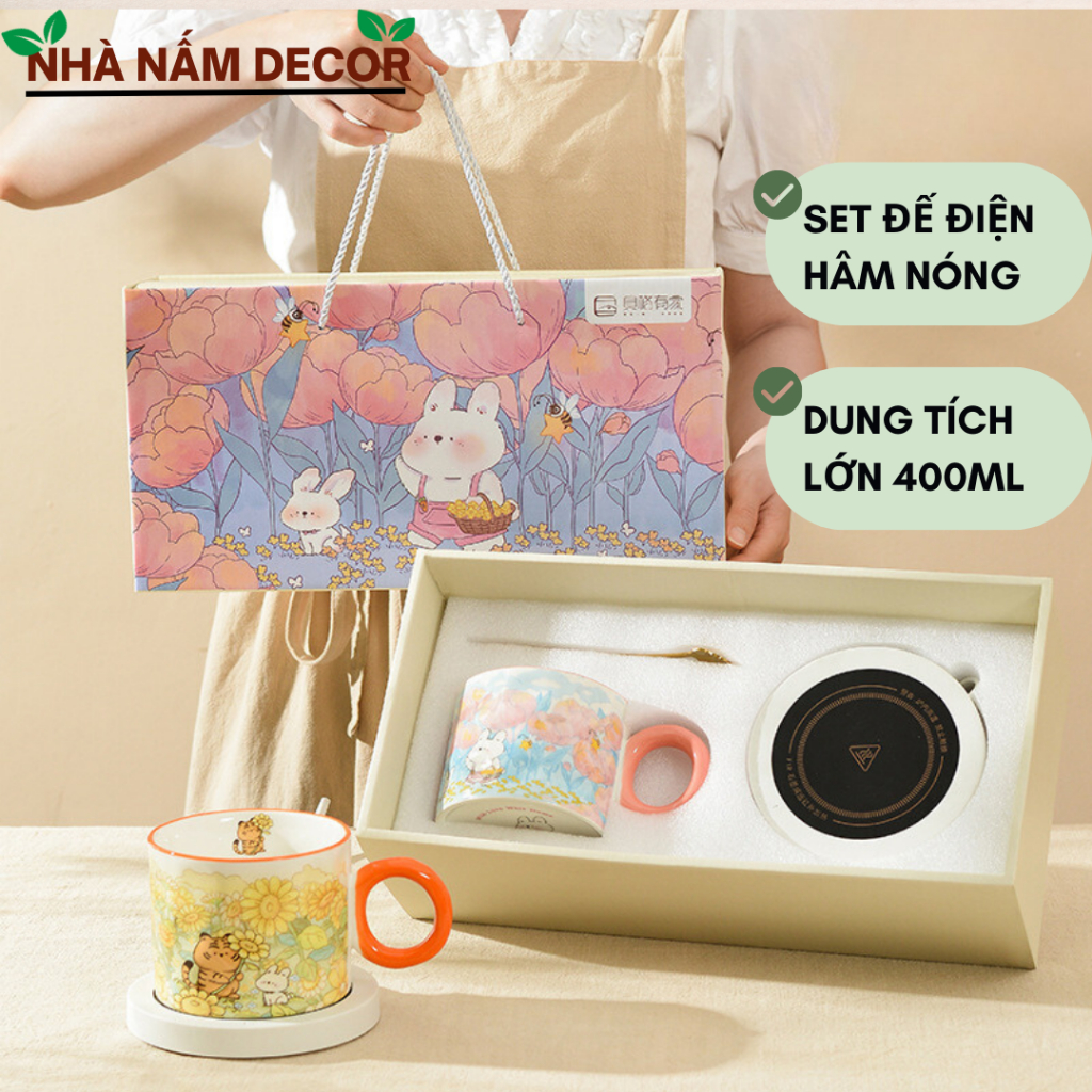 Bộ cốc sứ kèm đế điện đun nóng