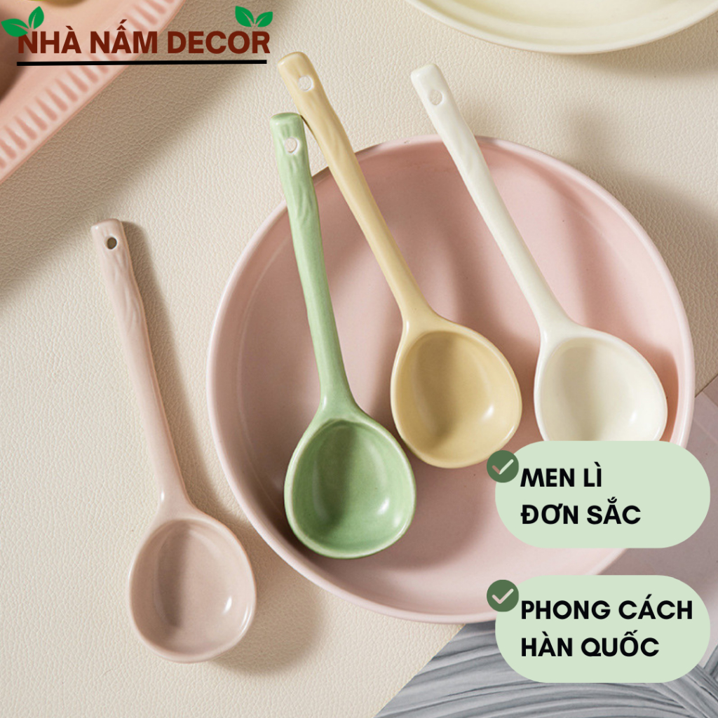 Thìa sứ, muỗng sứ, thìa gốm sứ đơn sắc pastel phong cách Hàn Quốc