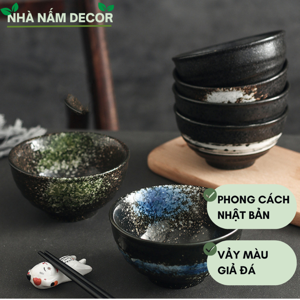 Bát cơm sứ, bát lẩu sứ, bát chấm phong cách Nhật Bản vảy màu đá độc đáo